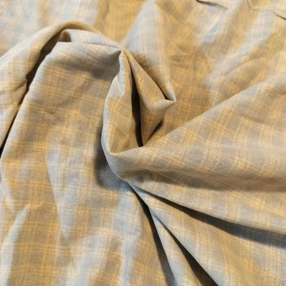 Vintage Cream and light grey-blue plaid loose weave cotton fabric